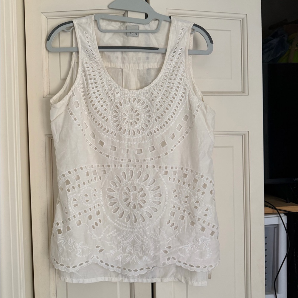 ecru White Eyelet Embroidered Tank Top